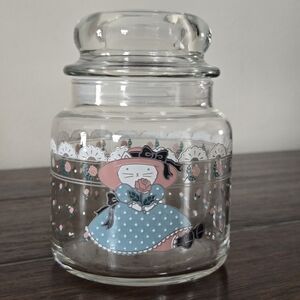 1988 CHD Anchor Hocking Country Cat Pink Rose Bubble Lid Glass Canister Jar Sm